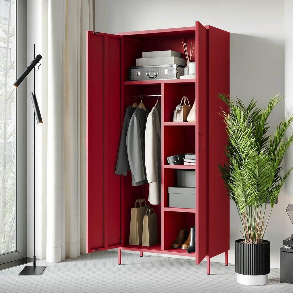 Gardróbszekrény FLAVIO, 800 x 1850 x 450 mm, Modern: piros