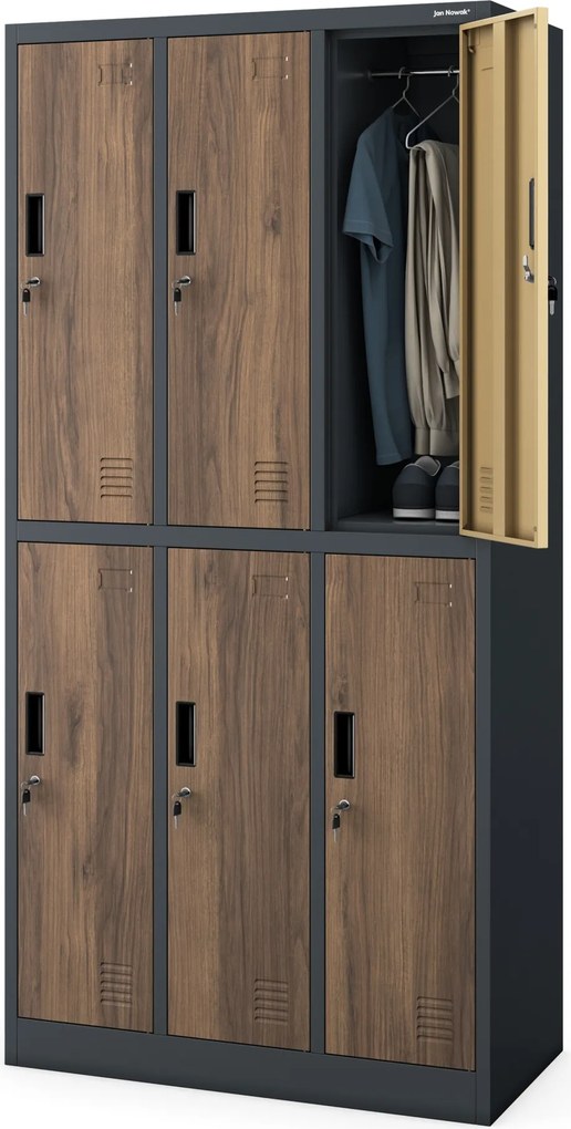 6 ajtós öltözőszekrény, antracit/dió, 900x1850x450 mm: IGOR Eco Design