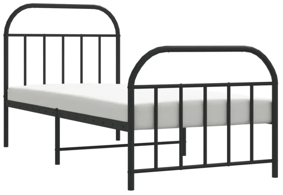 fekete fém ágykeret fej- és lábtámlával 90 x 190 cm