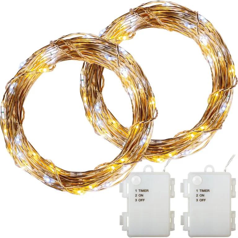 VOLTRONIC® LED lánc 2x 100 LED Fehér mix + elem