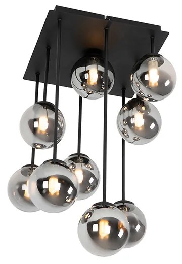 Modern mennyezeti lámpa fekete 9-es füstüveggel - Athén