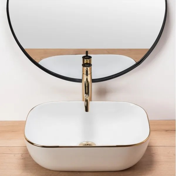 REA-U8736 - BELINDA ráültethető mosdó 33,5x46,5 cm kerámia/fehér/arany