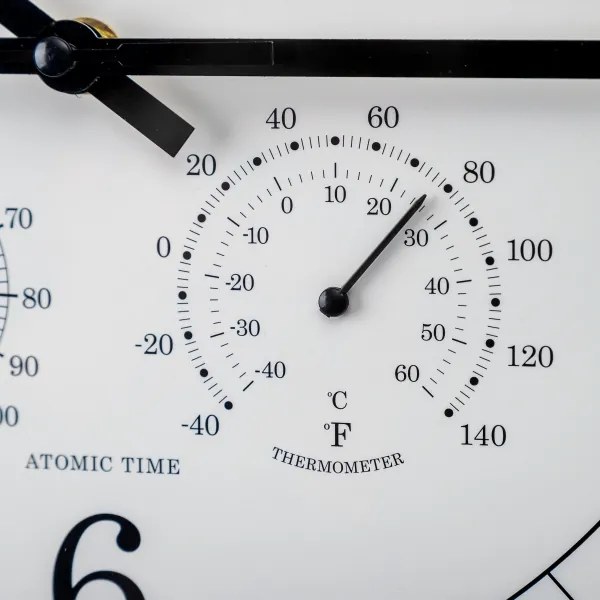 Fali óra hőmérővel és páratartalom-mérővel, 30 cm, 1xAA, fekete/fehér