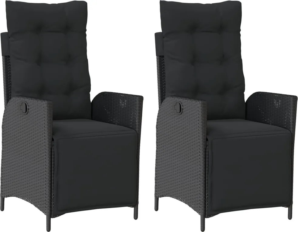 vidaXL 2 db fekete polyrattan dönthető kerti szék lábtartóval