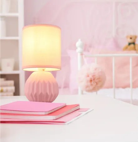 Globo 21730P Asztali lámpa, kerámia rózsaszín, textil rózsaszín, kábel PVC fehér, billenőkapcsoló a kábelen, ø: 120 mm, M: 230 mm, kábel hossza: 1300 mm, 1xE14 40W 230V izzó nélkül
