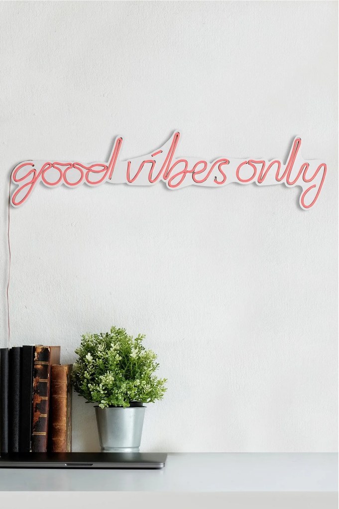 Műanyag LED-es fali dekoráció, Good Vibes Only - Pink