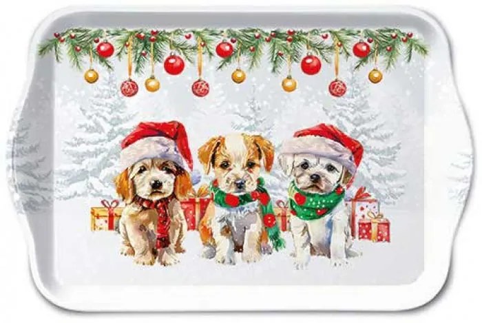 Kutyás műanyag kis tálca 13x21 cm Karácsonyi Mancsok