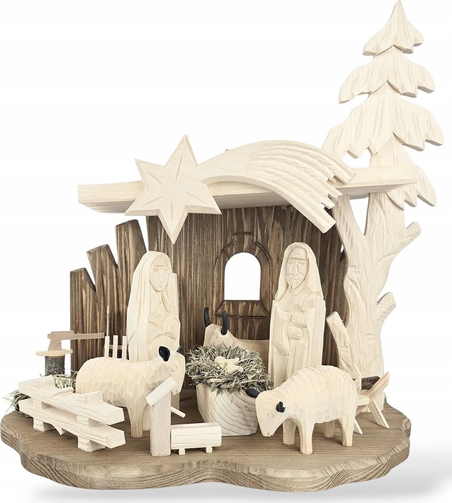 Nagy Fa Karácsonyi Kézzel Faragott Betlehem Karácsony 34x34 cm