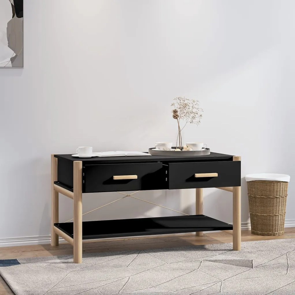 Fekete szerelt fa dohányzóasztal 82 x 48 x 45 cm