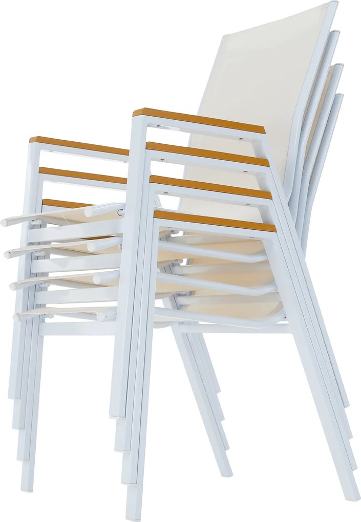 Kerti rakásolható szék, fehér acél/tölgy, BONTO