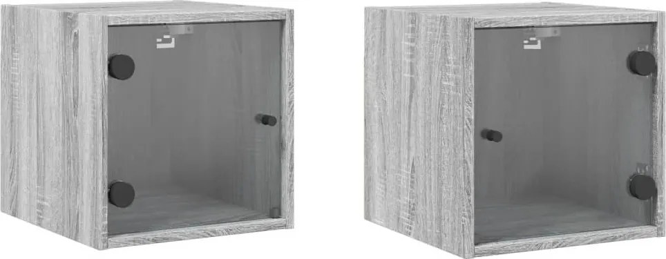 vidaXL 2 db szürke sonoma színű éjjeliszekrény üvegajtóval 35x37x35 cm