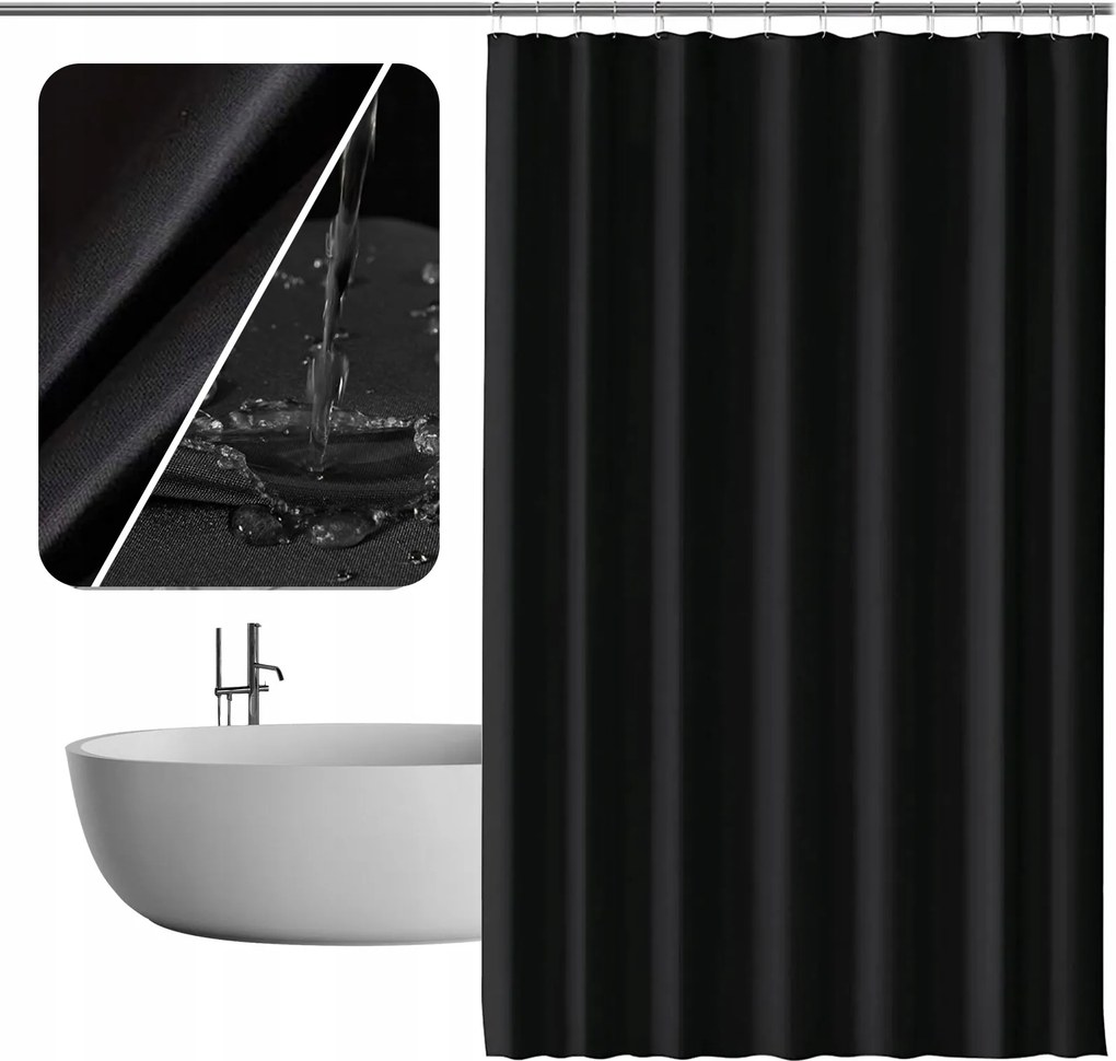 Zuhanyfüggöny Curtain , Penészálló, Vízálló Textil, Fekete, 100X200CM