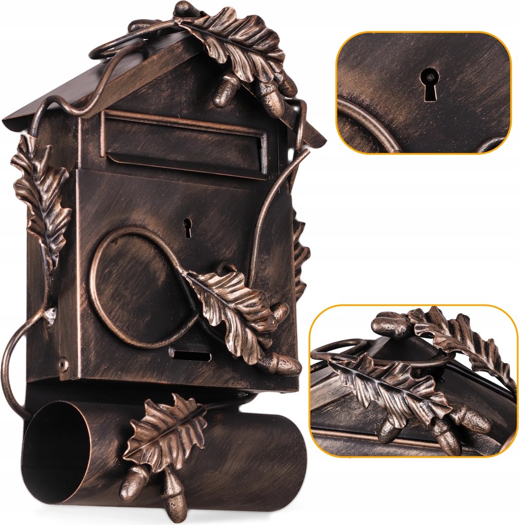 Kovácsoltvas postaláda Kézzel Készített Makk, Patinás Tölgy