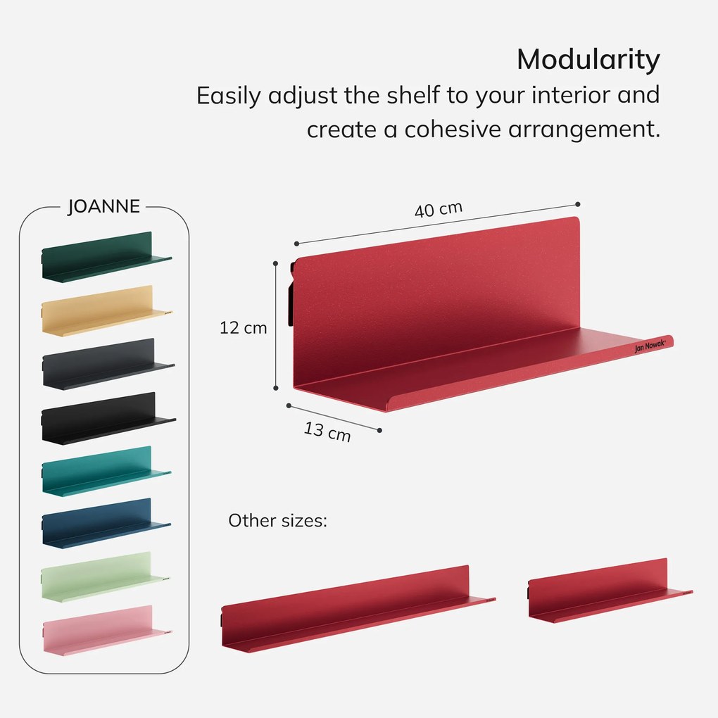 Fali polc JOANNE 400 mm, Modern: piros
