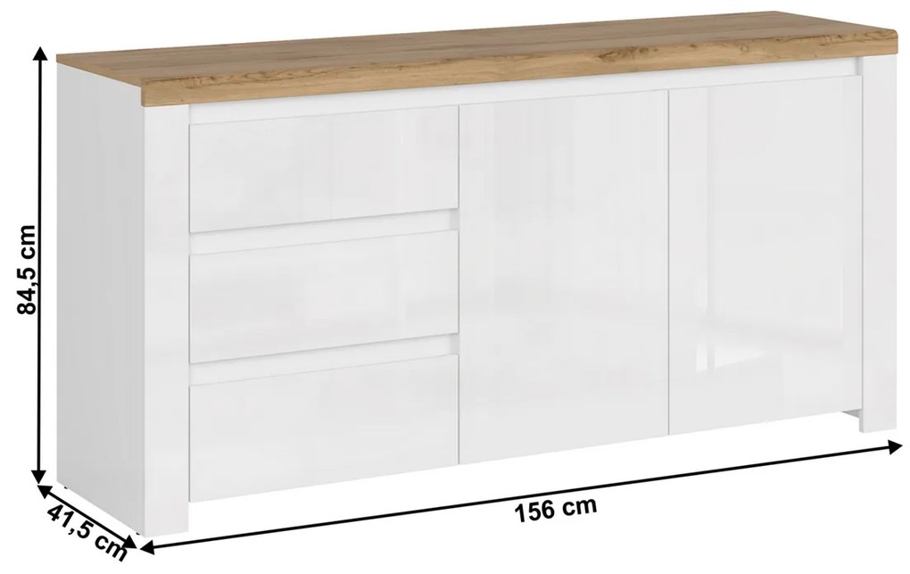 VILGO 2D3S komód, fényes fehér