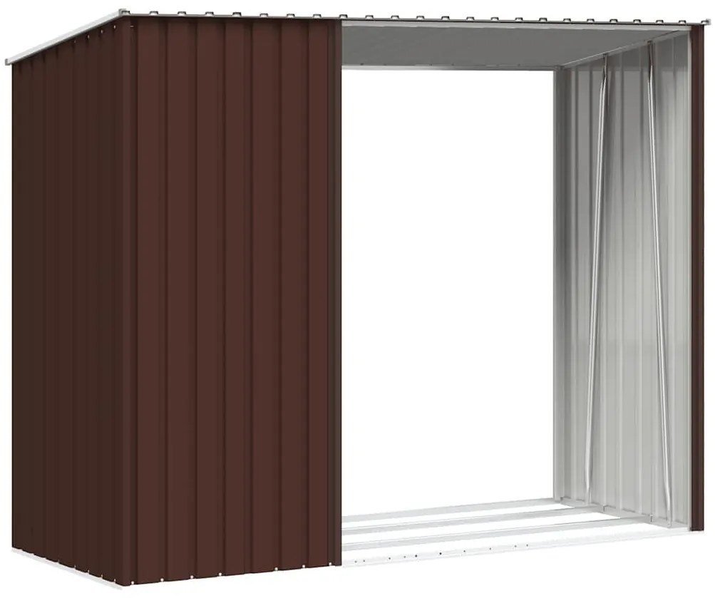 barna horganyzott acél kerti tűzifatároló 245 x 98 x 159 cm