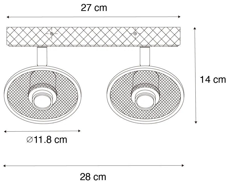Ipari mennyezeti spotlámpa fekete fával 2 lámpás - Jasmine
