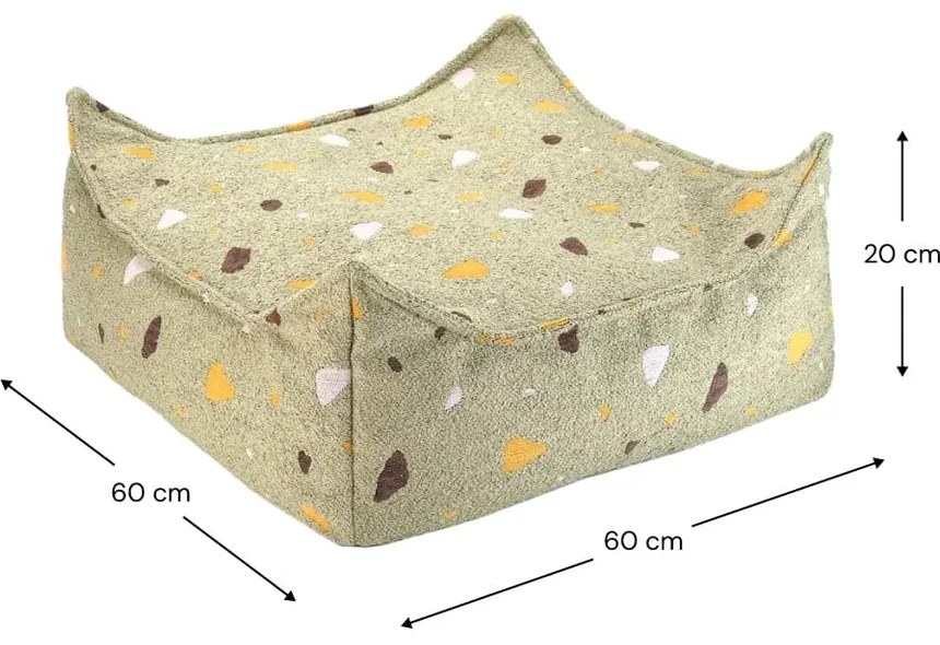 Zöld buklé-zsenília gyerek babzsákfotel Terrazzo Square – Wigiwama