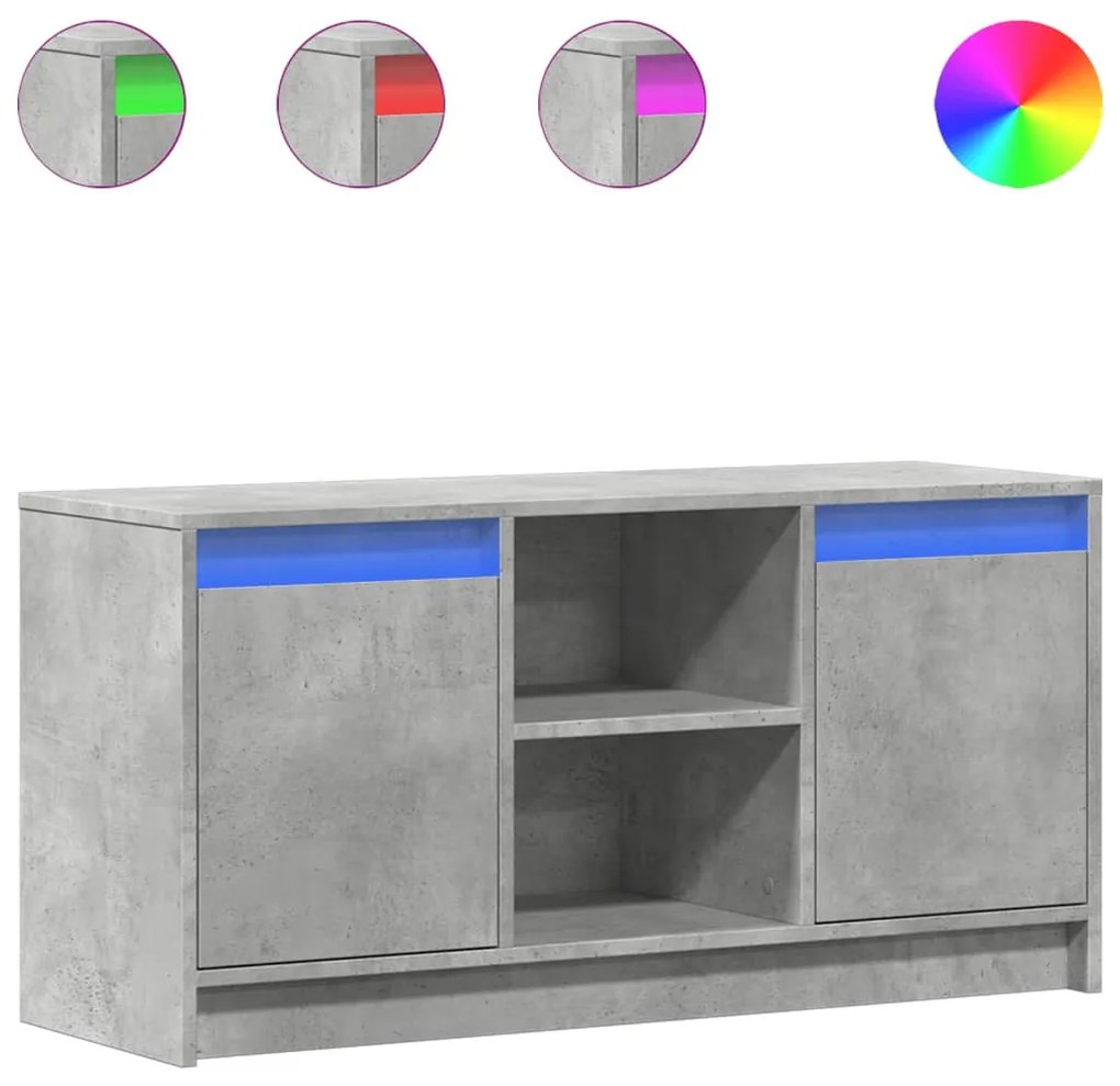 betonszürke szerelt fa TV-szekrény LED-ekkel 100 x 34 x 50 cm