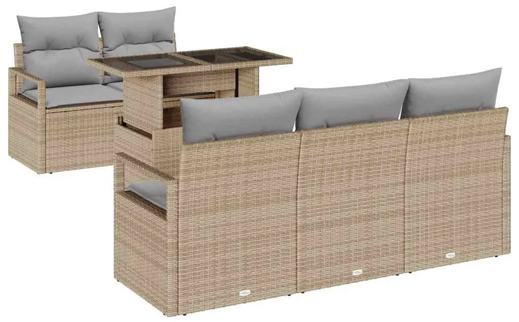 Kerti Kanapé Szett tárolóval 6 pcs Bézs Poli rattan