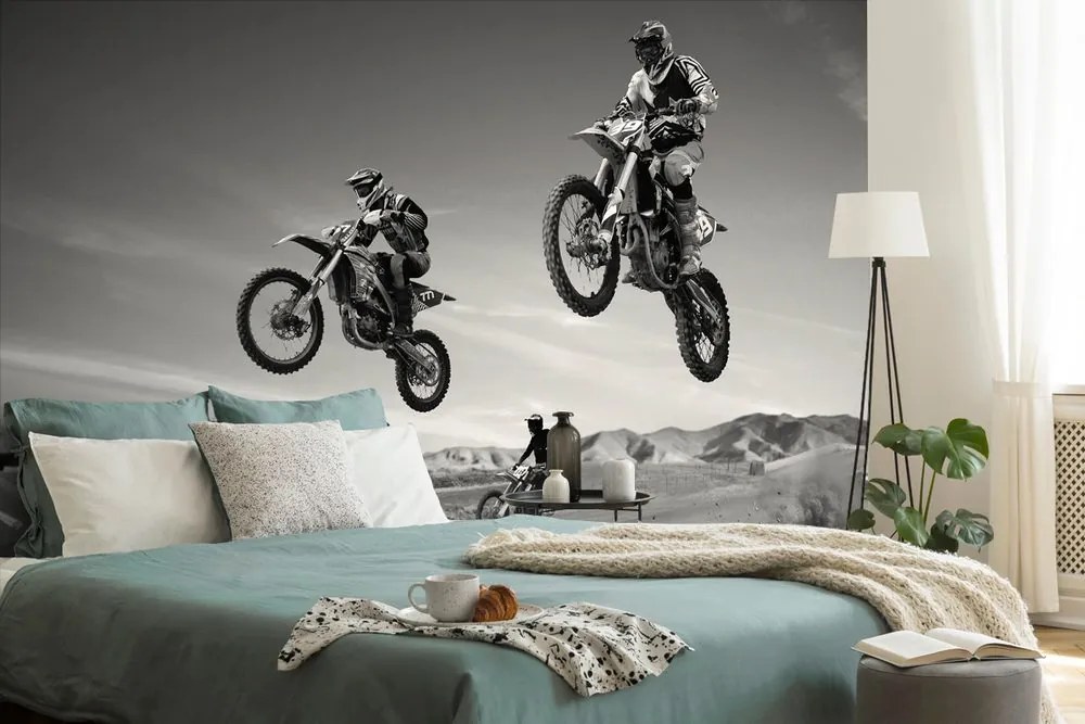 Fototapeta motorosok fekete-fehér kivitelben