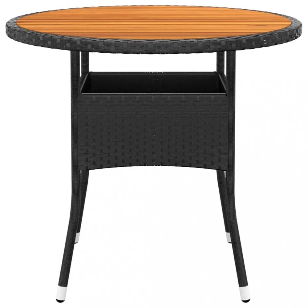 fekete akácfa és polyrattan kerti asztal Ø80 x 75 cm