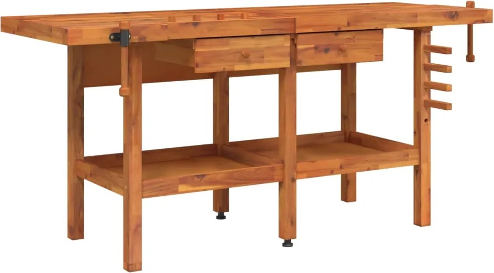 vidaXL tömör akácfa munkapad fiókokkal és satukkal 192 x 62 x 83 cm