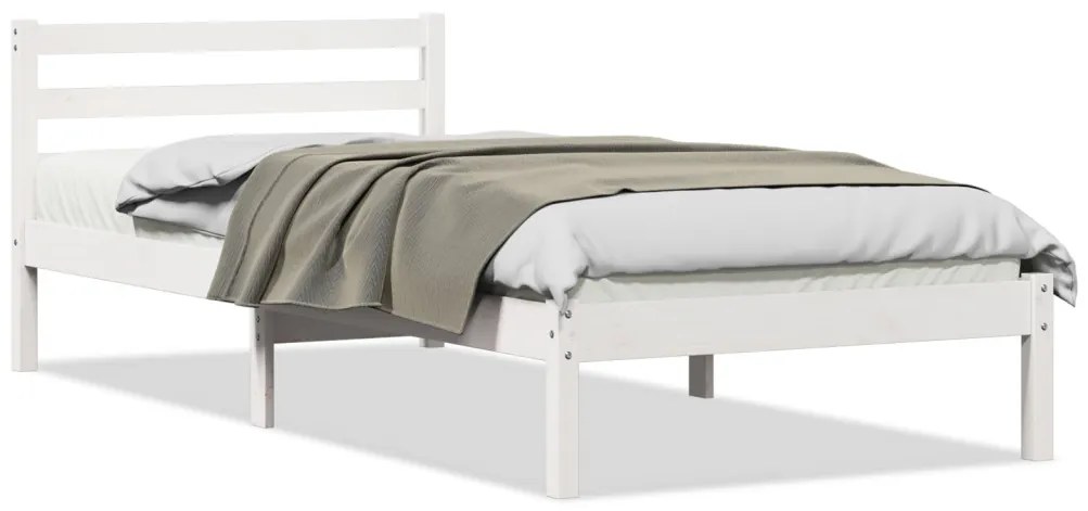 Ágykeret Fejtámlával Fehér 90x210 cm Tömör Fenyőfából