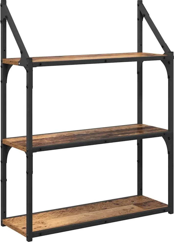 vidaXL Falpolc polcokkal tárolóval Öreg fa 60 x 21 x 78,5 cm Faanyag