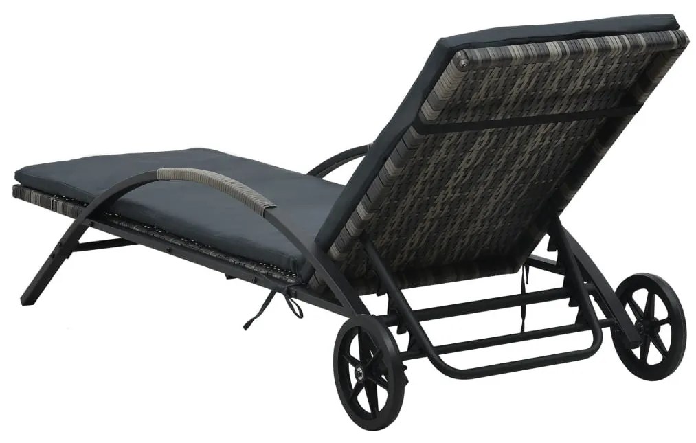 Antracitszürke polyrattan napozóágyak asztallal