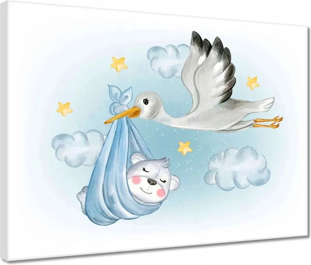 Vászonkép 40x30 A gólya és a mackó Csöcs hozza a babát