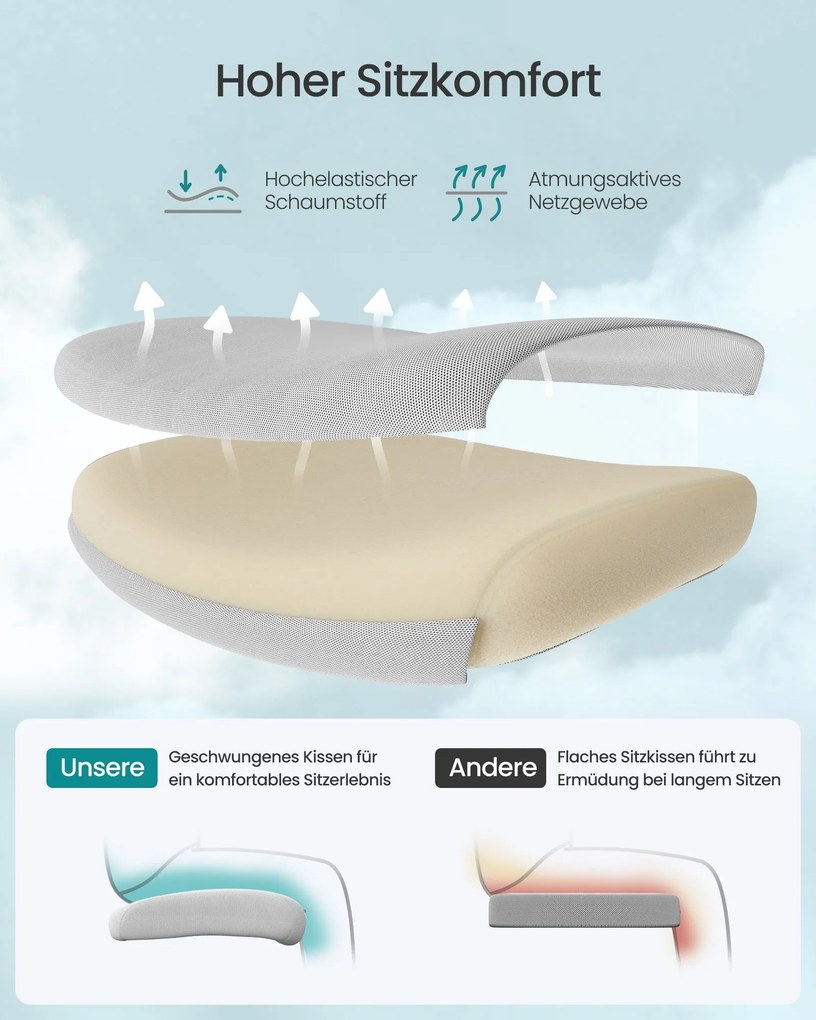 SONGMICS ergonomikus irodai szék, magasságállítható, fehér-szürke
