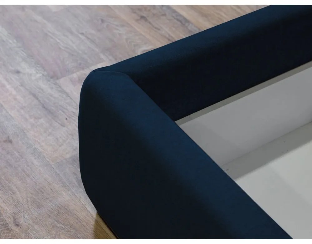 Sötétkék kárpitozott franciaágy tárolóhellyel ágyráccsal 160x200 cm Jade – Bobochic Paris