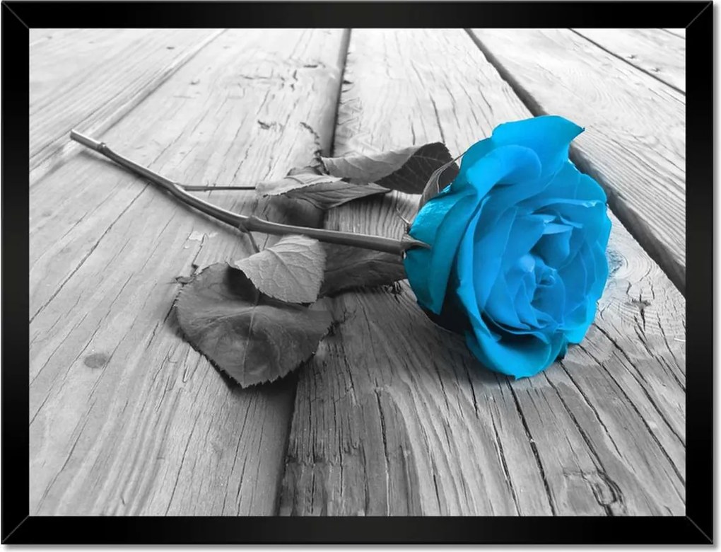 Poszterek keretben 40x30 Kék rózsa a deszkákon