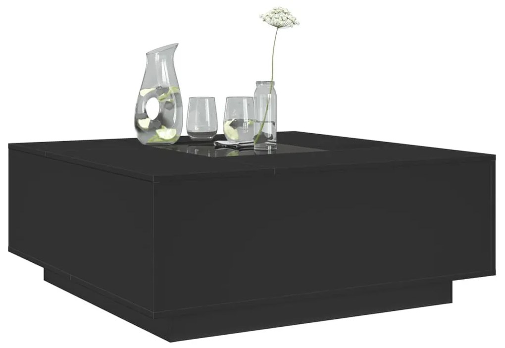 Fekete végtelen hatású LED-es dohányzóasztal 100 x 100 x 40 cm