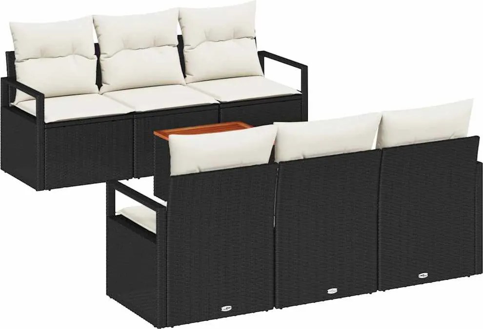 vidaXL Kerti Kanapé Szett párnával 7 pcs Fekete polirattan