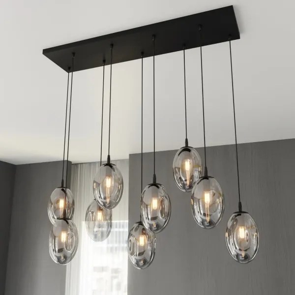 Csillár zsinóron ASTRAL 9xE14/10W/230V fekete/füstös