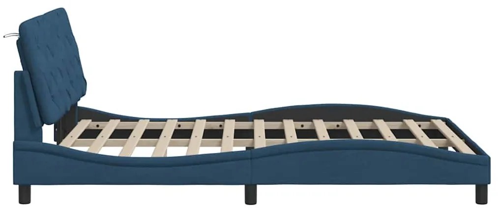 kék szövet ágykeret LED-ekkel matrac nélkül 120x200 cm