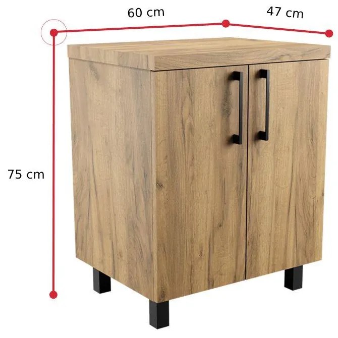 TOWIR fürdőszoba szekrény a mosdó alatt, 60x75x47, kraft tölgy