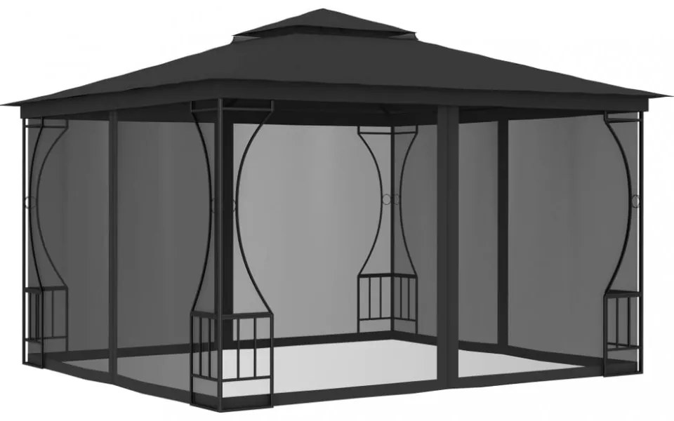 antracitszürke pavilon hálóval 300 x 300 x 265 cm