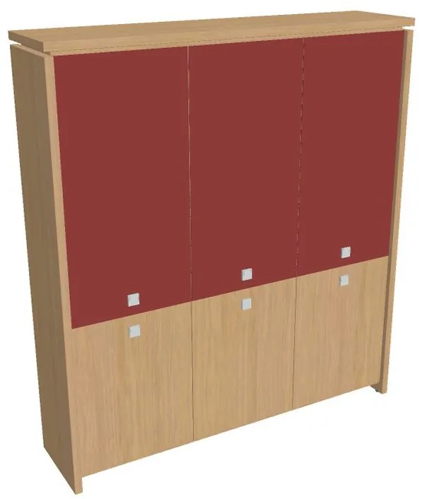 Verno magas szekrény 188 x 46 x 210 cm, kombinált ajtó, világos tölgy / piros