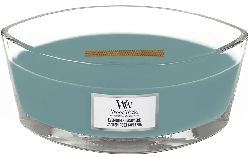 WoodWick illatos gyertya, Evergreen Cashmere hajó, 453 g