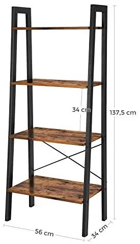 Könyvespolc, álló polc, rusztikus barna 56x34x137cm