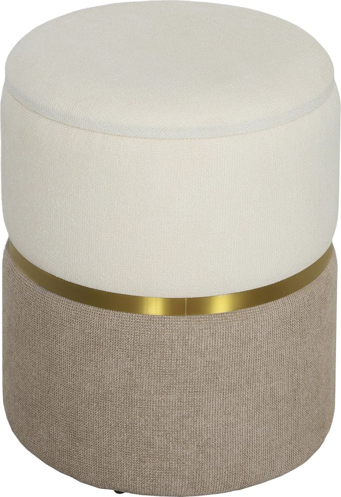 HOMCOM Tároló Zsámoly Fedéllel, Fém Gyűrűs, Két Tonális Kialakítású Kerek Zsámoly, Kárpitozott Stool, Chenille 36 x 36 x 44 cm Krémfehér | Aosom