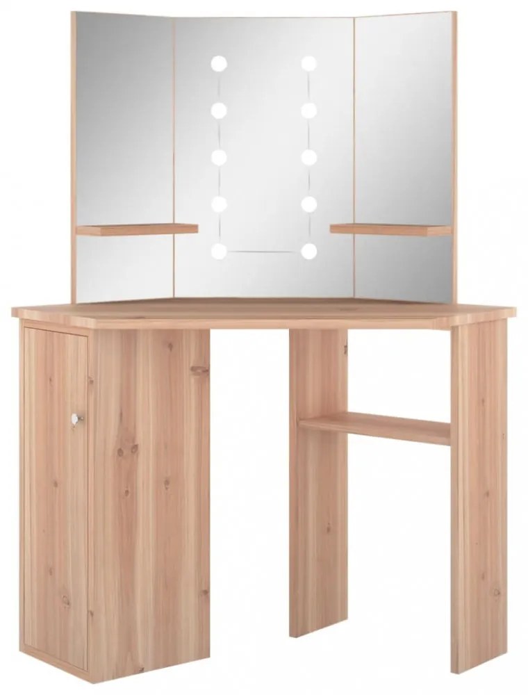 fekete sarok-fésülködőasztal LED-világítással 111x54x141,5 cm