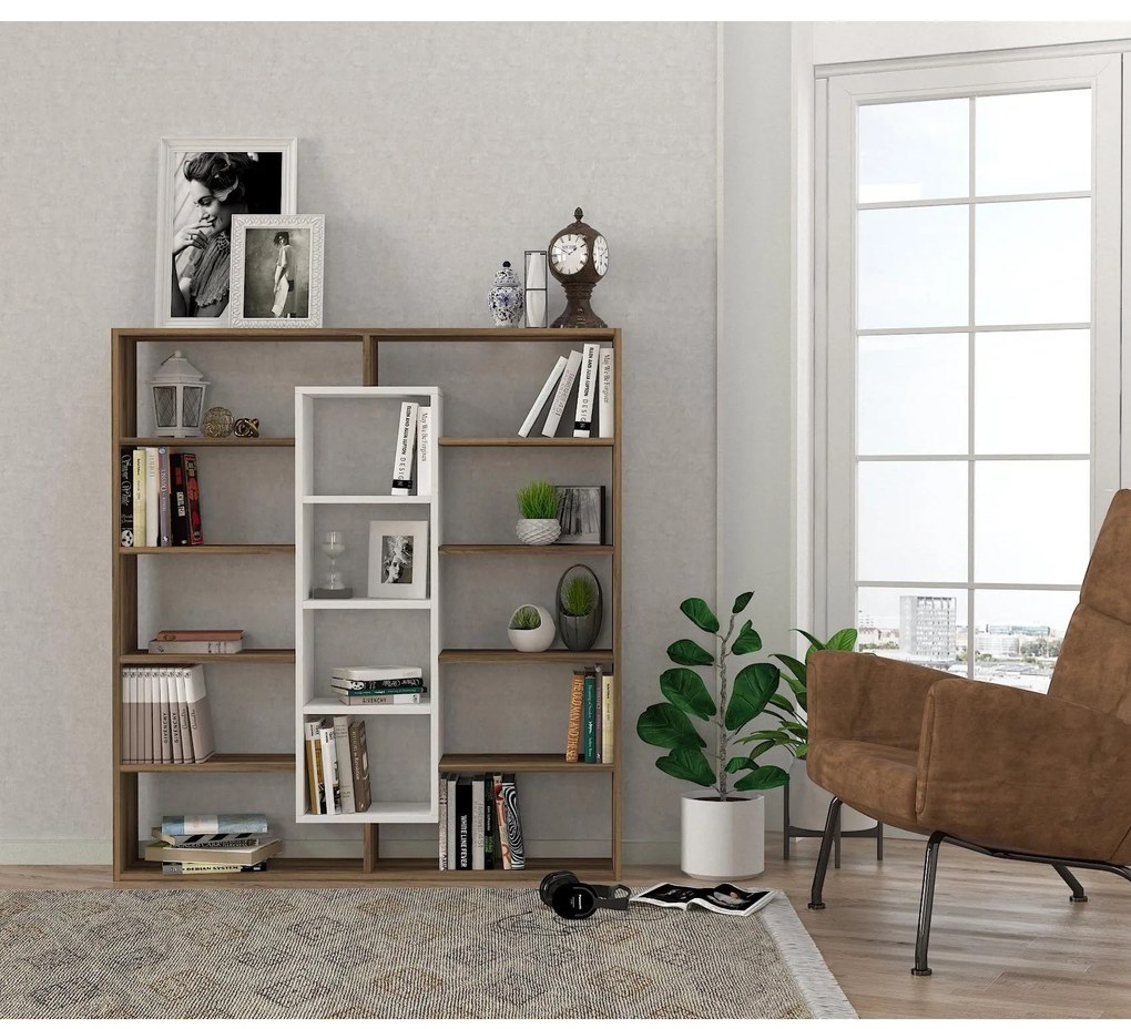könyvespolc Ample - Walnut, White