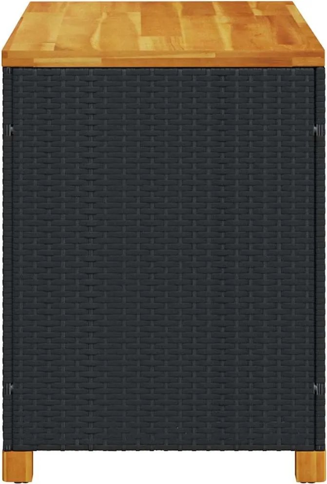 Fekete Polyrattan És Akácfa Kerti Tárolóláda 110 X 55 X 63 Cm
