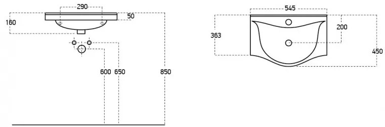 VivaStyle EKONOMIK 55 lábon álló 2 ajtós fürdőszobabútor Sanovit ALBATROS 10055 mosdókagyló 55x45cm