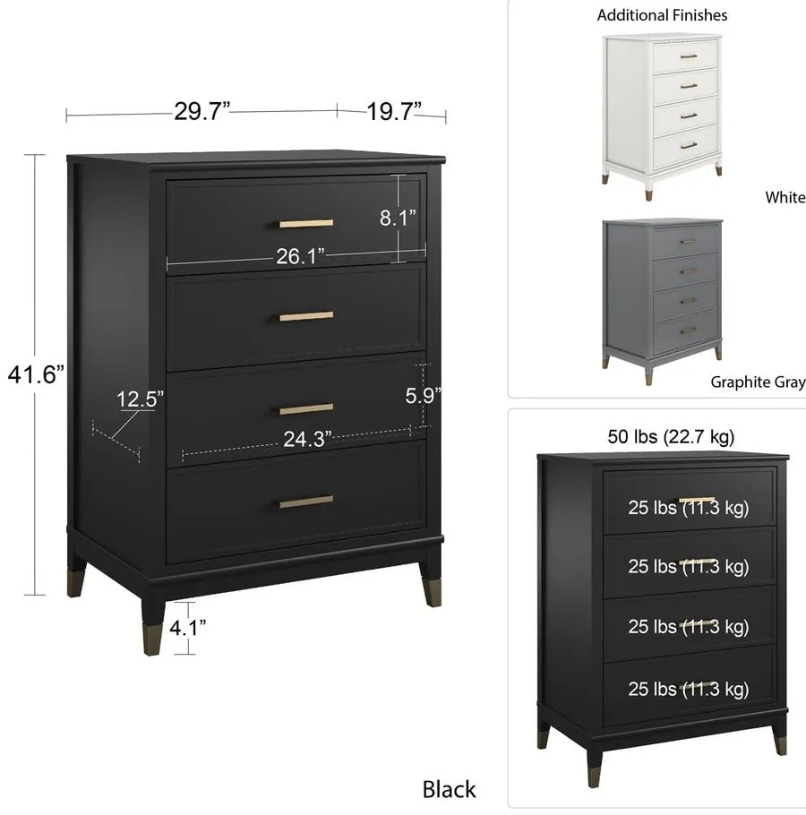 Westerleigh szürke komód, 75 x 106 cm - CosmoLiving by Cosmopolitan