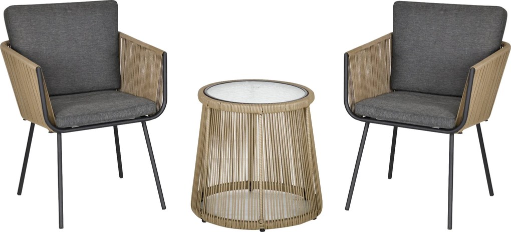 Outsunny Poly Rattan Kertbutor Szett, Kültéri Balkon Butor 2 Személyre, 3-db-os Kertbutor 2 Székkel, Asztal Ülőpárnákkal, Időjárásálló Ülőgarnitúra Ke